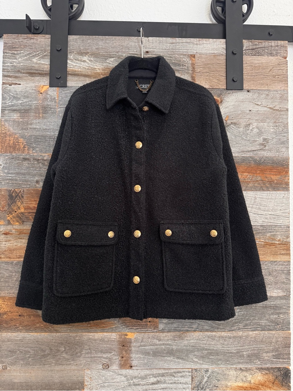 J. Crew Boucle Shirt Jacket Coat in Black